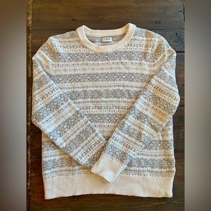 J Crew Neutral Snowy Fair Isle Crewneck Sweater Womens S 100% Cotton